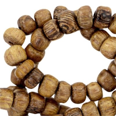 Streng houten kralendisk bruin 6,5 x 4 mm (90x)
