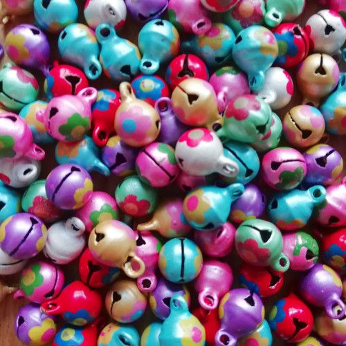 Ronde belletjesmix met bloemetjes 8mm (10x)