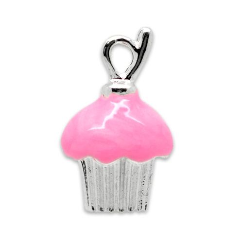 Bedel roze cupcake verzilverd (1x)
