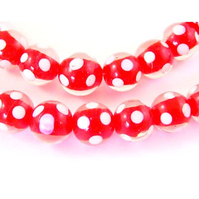 Glaskralen rood met witte stip (10x)