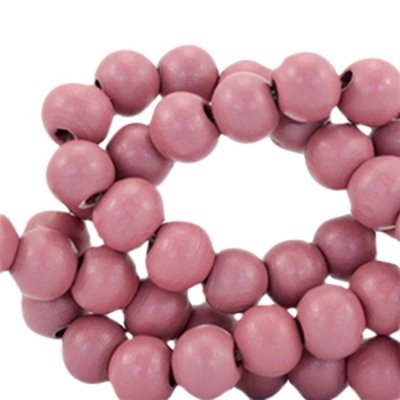Houten kraal rond mat aubergine rood 6 mm (25x of streng)