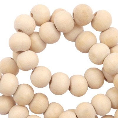 Houten kraal rond mat naturel 6 mm (25x of streng)