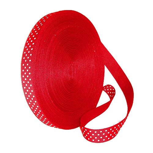 Restant rol lint rood met witte stippen 10 mm (45 m)