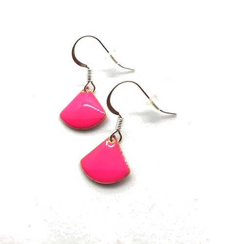 Oorbellen emaille waaier fel roze