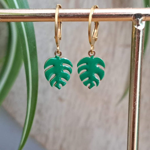 Oorbellen groene monstera