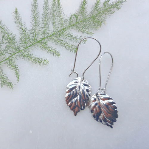 Oorbellen met blad stainless steel zilver