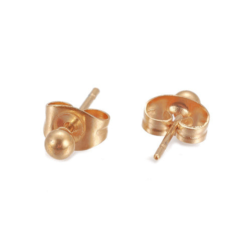 Oorknopjes stainless steel goud bolletje 3 mm (hypoallergeen)