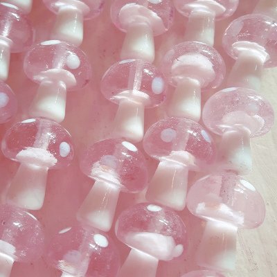 Glaskraal paddenstoel roze met wit (2x of streng)