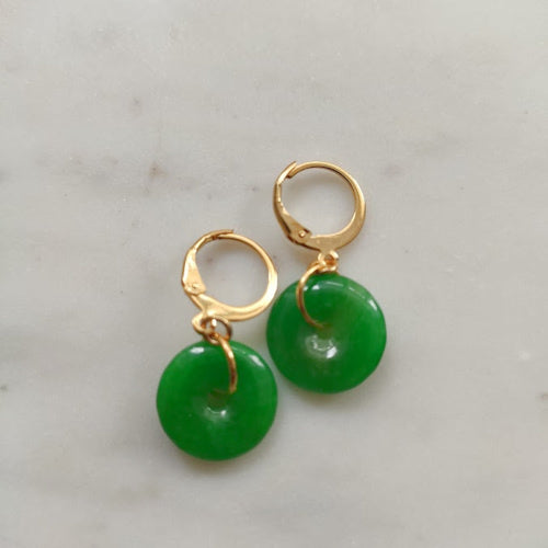 Oorringen stainless steel met groene jadedonut