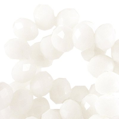 Top facet glaskraal disk 4 x 6 mm melkwit opaal (streng 100x)