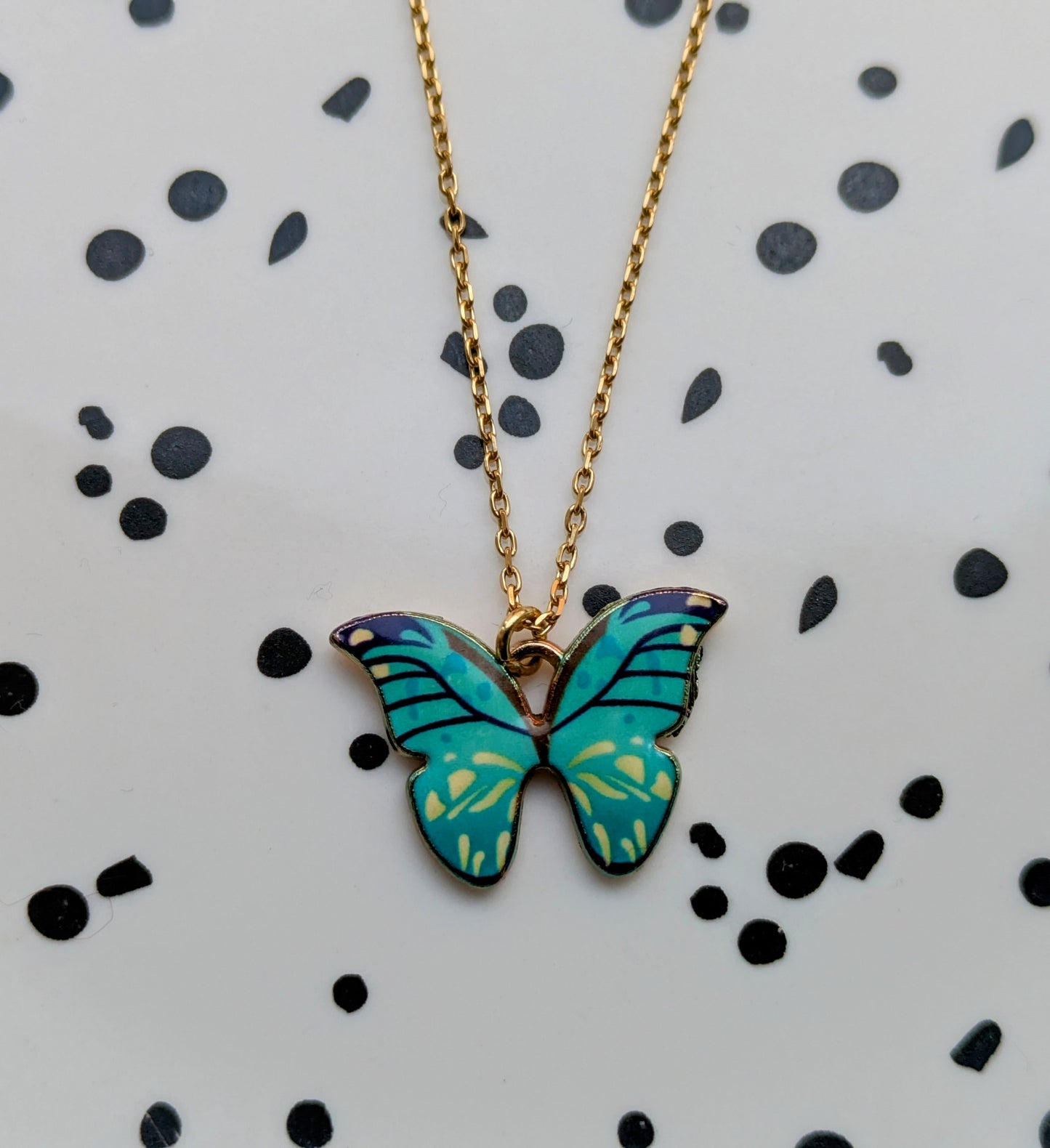 Ketting stainless steel met emaille vlinder