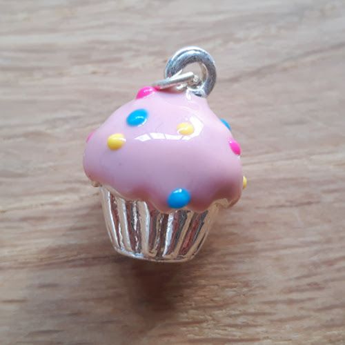 Cupcake-Anhänger versilbert rosa (1x)