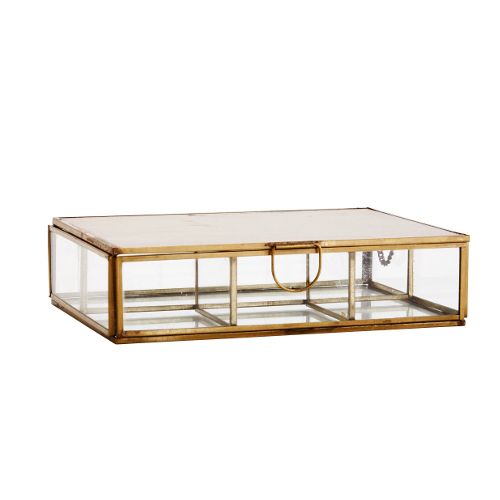 Glasbox mit Fächern und Spiegeldeckel