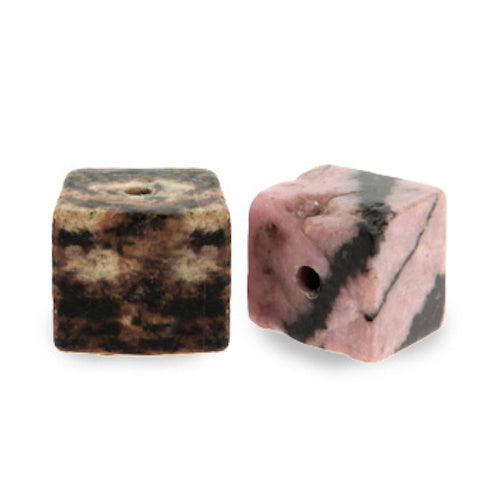 Natursteinperle Würfel 8 mm anthrazit vintage rosa