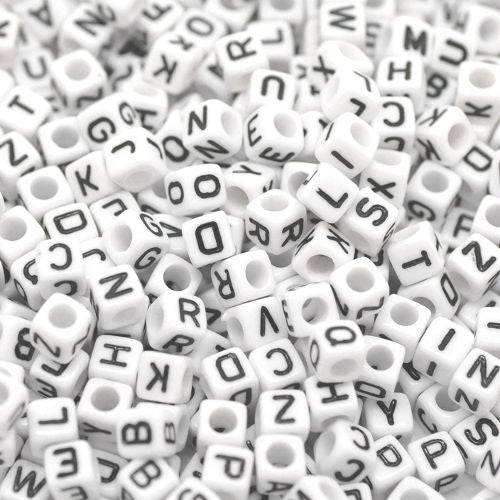 Letterkralenmix kubus wit / zwart (250x)