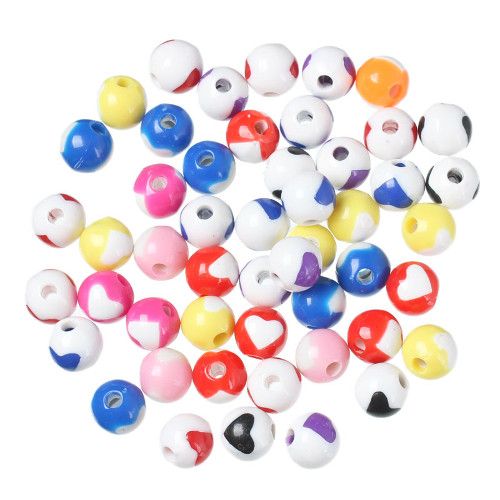 Acrylperle rund mit Herz 8 mm (15x)